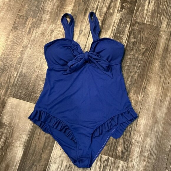 SHEIN Blue One Piece Swimsuit with Twisted Bust and Ruffle Detail Size 2XL - Picture 1 of 9
